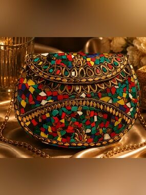 Multicolor Mosaic Embellished Handmade in India Women’s Clutch